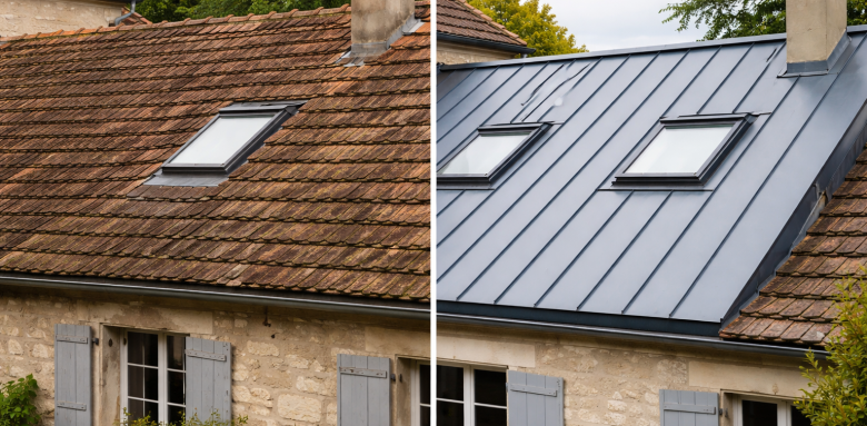 Toitures tuiles avec reprise couverture en zinc