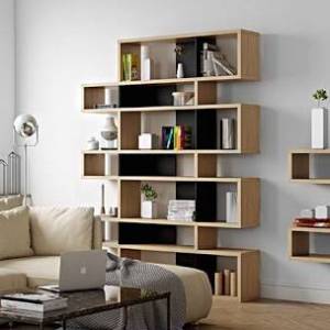 Bibliothèque en bois, asymétrique, Maison et Style