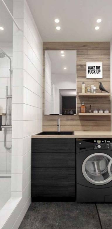 Douche, lavabo, machine à laver, sèche serviettes : l'essentiel est là !