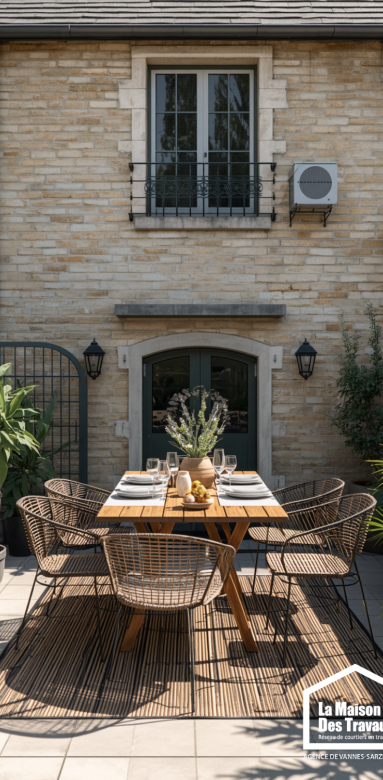 Terrasse extérieure conviviale attenante à une maison individuelle