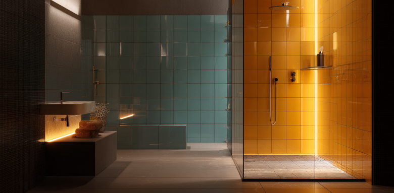 Salle de bain design avec éclairage LED et douche contemporaine