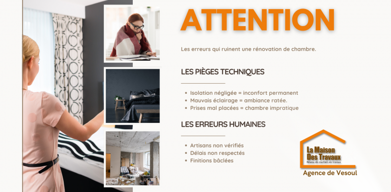 Isolation, éclairage, artisans non vérifiés : les erreurs fréquentes en rénovation de chambre peuvent coûter cher si elles ne sont pas anticipées.