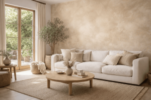 Habillage mural intérieur avec enduit décoratif texturé - Solliès-Toucas 83