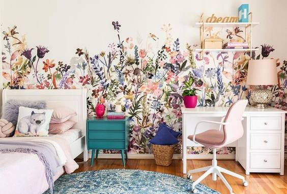 Papier peint panoramique chambre enfant - Thème fleurs