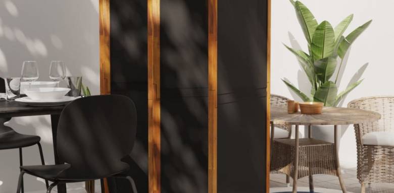 Paravent d'intérieur 5 panneaux noir bordure teck