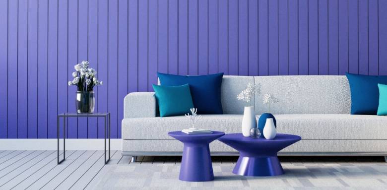 Canapé avec coussin velours indigo mur very pei pantone 2022