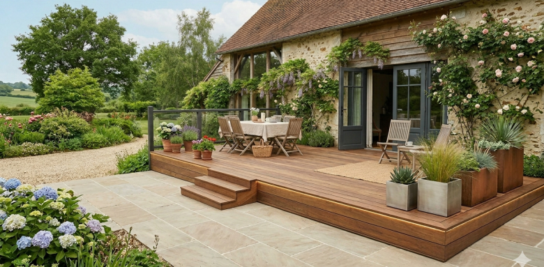 Une terrasse sur plots sur une ancienne dalle