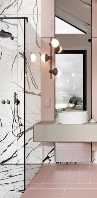 Carrelage de SDB rose