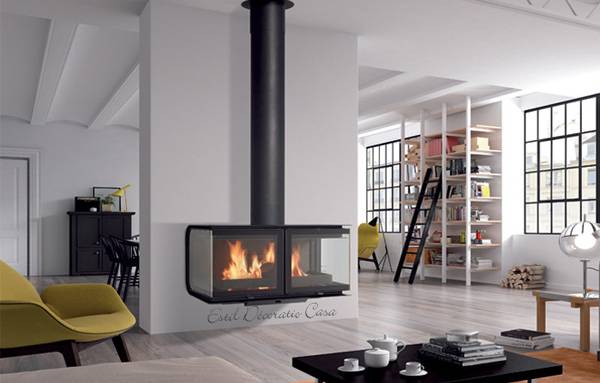 Cheminée suspendue -décoration salon -