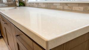 Plan de travail cuisine en Corian coloris beige