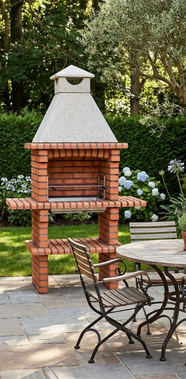 barbecue fixe posé sur une terrasse 