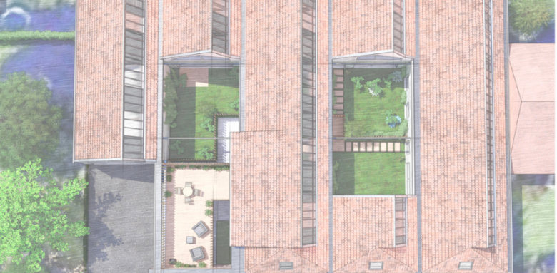 Vue aérienne avec ouvertures toit pour gérer l'apports de lumière 