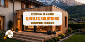 extension maison Savoie, agrandissement maison Albertville Moûtiers, extension bois Tarentaise Maurienne, rehaussement toiture maison montagne, extension terrain en pente Savoie, courtier en travaux Savoie