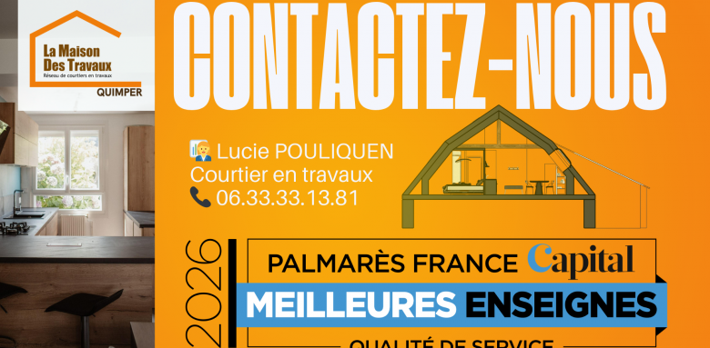 Contactez Lucie Pouliquen, courtière en travaux à Quimper, pour étudier la faisabilité et sécuriser votre aménagement de combles.