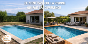 terrasse piscine Bassin Genevois, aménagement terrasse piscine Haute-Savoie, création terrasse piscine, rénovation extérieure maison, terrasse piscine Annemasse, courtier en travaux extérieur, La Maison des Travaux