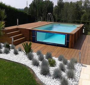 piscine hors sol acier et inox avec vitrage 