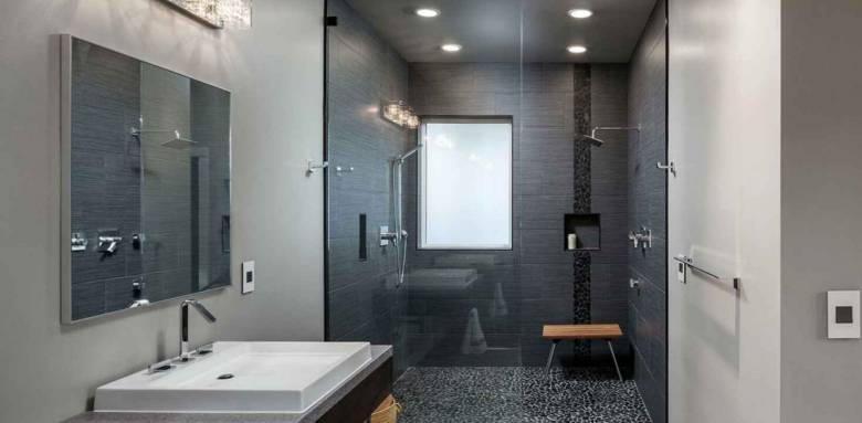 salle de bains avec douche italienne et vasque