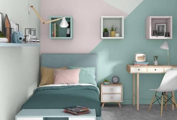 Peinture murale pastel avec motifs géométriques dans une chambre d'enfant - Arras 62