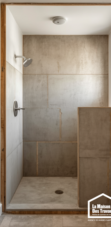 Pose de cloisons hydrofuges en béton cellulaire pour une future salle de bain en Bretagne.