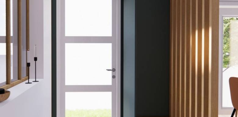 entrée maison avec délimitation en bois