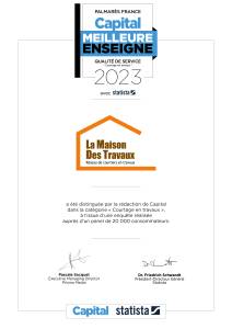 Certificat Meilleure enseigne 2023