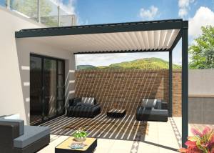Pergola bioclimatique adossée maison