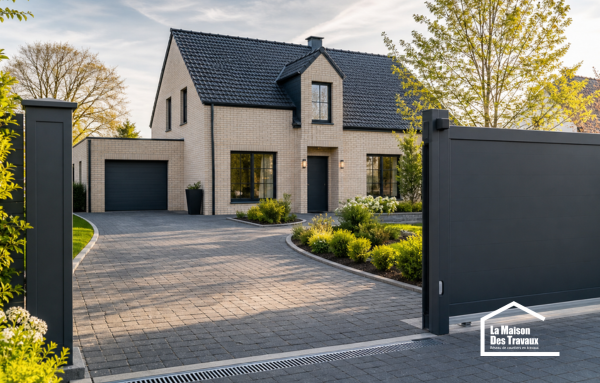 Aménagement d’une allée de maison avec portail moderne pour un extérieur pratique et accueillant à Carvin  