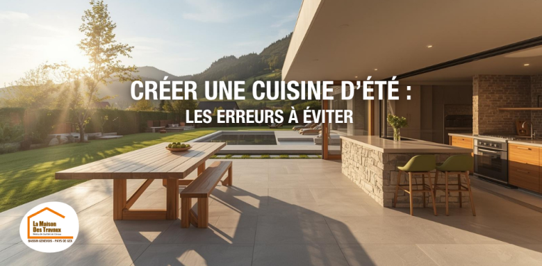 cuisine d’été Bassin Genevois, aménagement extérieur maison, terrasse cuisine extérieure, cuisine extérieure Haute-Savoie, projet cuisine d’été, courtier en travaux extérieur, La Maison des Travaux Bassin Genevois