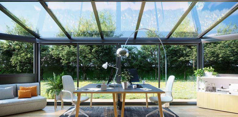 Véranda alu vitrage minéral toiture translucide