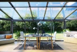 Véranda - pour extension bureau - toiture vitrée -