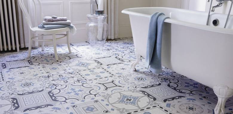sol salle de bain PVC façon carrelage à l'anglaise