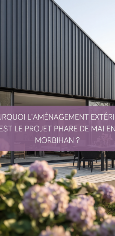 Extension de maison moderne en zinc avec baie vitrée à galandage ouverte sur une terrasse en bois à Vannes.