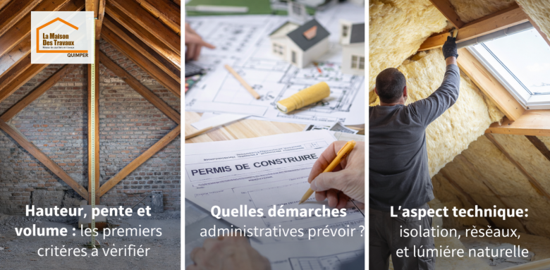 Analyse de la hauteur, de la pente et du volume pour déterminer si des combles sont aménageables avant tout projet de rénovation.