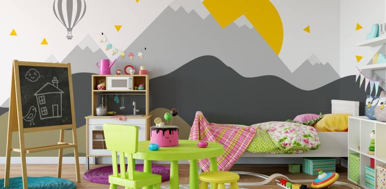 Un papier peint panoramique dans une chambre d'enfant à Tours (37).