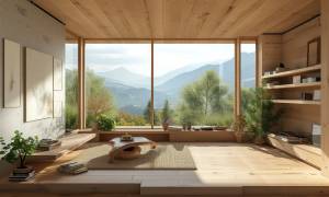 Vue depuis une extension bois sur pilotis