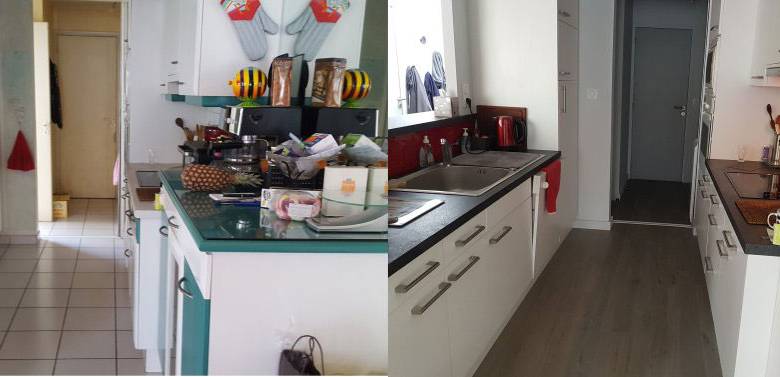 Avant/après rénovation de cuisine couloir