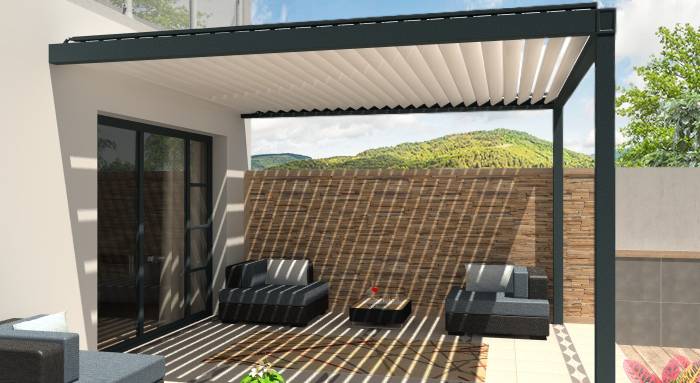 Pergola bioclimatique adossée maison