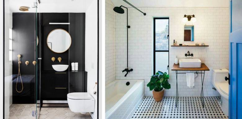 salle de bain avec deux espace séparés douche et baignoire -