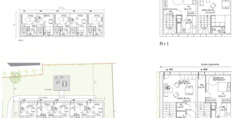 Ferme 1 : Plans implantations et projection 