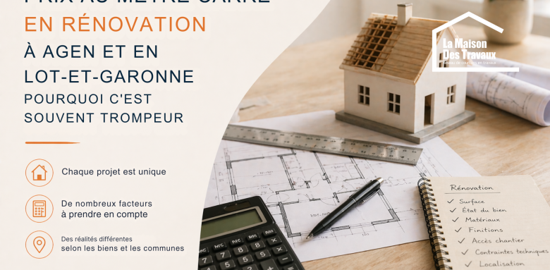 Prix au mètre carré en rénovation à Agen et en Lot-et-Garonne : pourquoi ces estimations sont souvent trompeuses et comment évaluer le vrai budget travaux.