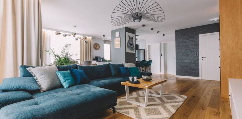 Grand salon asymétrique aménagé dans une maison - Cholet 49