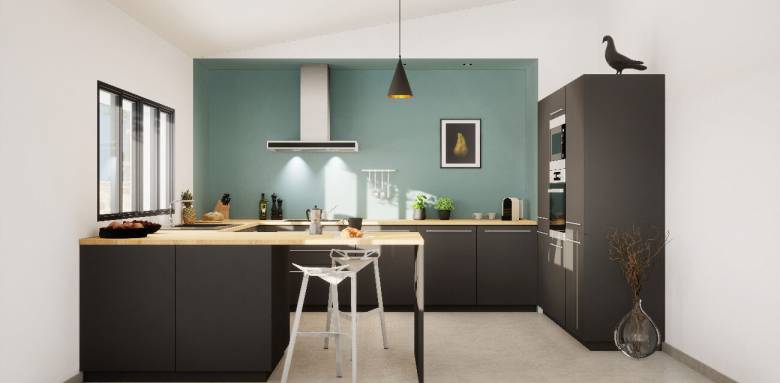 cuisine ouverte avec verrière et meuble pour électroménager encastré