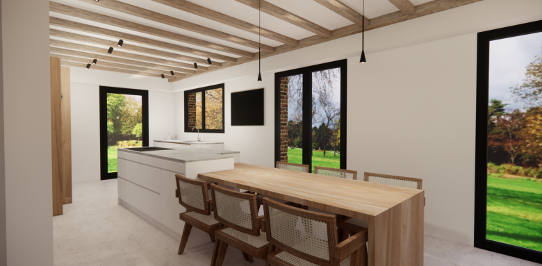 Vue 3D aménagement de la cuisine 