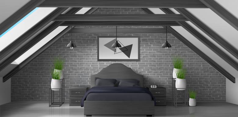 Chambre mansardée noir et blanc