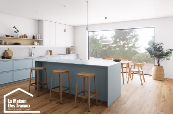 Cuisine en I moderne avec îlot central