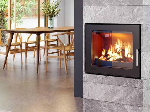 Poêle bois revêtement pierre ollaire format rectangulaire
