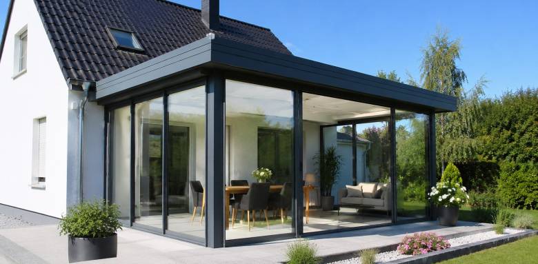 Véranda aluminium noire à Craponne 69290 - structure moderne
