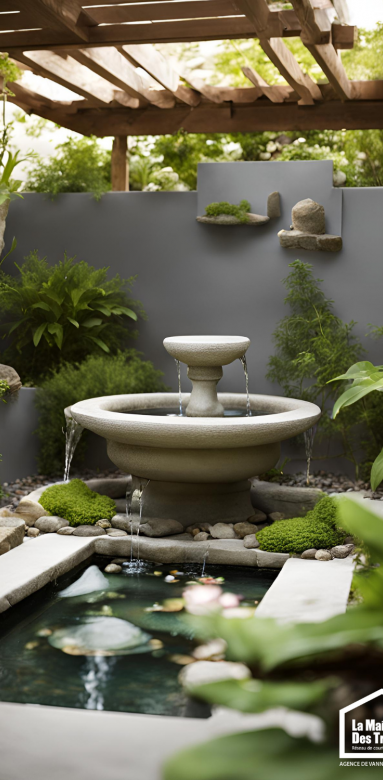 petite fontaine ou un bassin touche zen