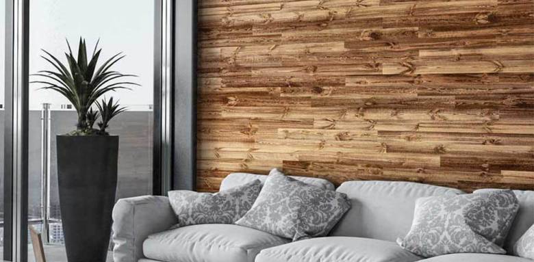 Lambris mural bois stratifié salon