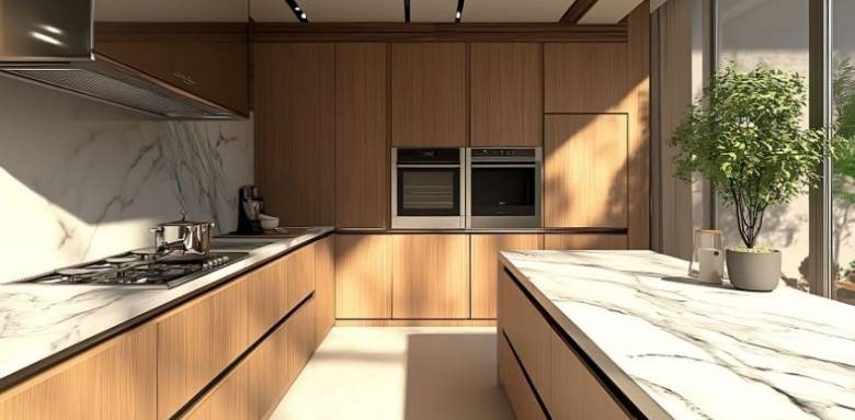 Joli mix entre le bois et le marbre blanc